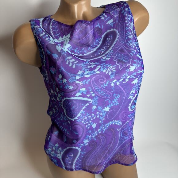 Y2K Purple Paisley Mesh Tank Top Lined Sheer Retro Boho Indie Sleaze Small - Picture 1 of 9